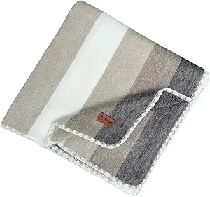Alpaca Wool Throw Blanket, Natural Beige Striped, 65 x 48 | Cozy, Ultra-Soft, Naturally Warm, Lightweight & Breathable, Non-Itchy