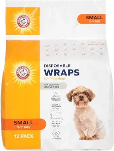 Arm & Hammer Small Male Dog Wraps Disposable Belly Band Diapers with Baking Soda Odor Control Super Absorbent Leak Resistant Design Marking and Incontinence 12-19 Inch Waist 12 Count 6 Pack