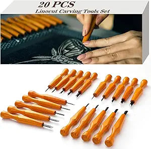 20 Pcs Linocut Carving Tools Set Triangular Flat Slanted Half-round Linocut Tools Carving Knife Chisel Kits for Woodworking Printmaking DIY Stamp Sculpture Beginner Sculpture