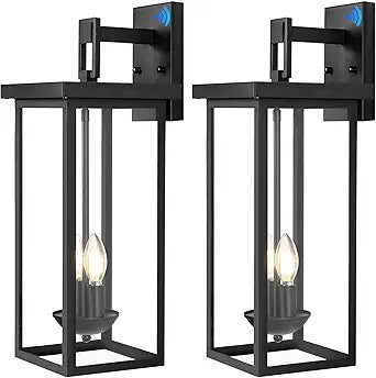 Large Exterior Lighting Fixtures Modern Wall Lantern,Outdoor Wall Lights with Clear Glass Shade,Outdoor Lamps for Patio Porch,Waterproof Outside Exterior LightsDusk to Dawn 22IN-2 Packs