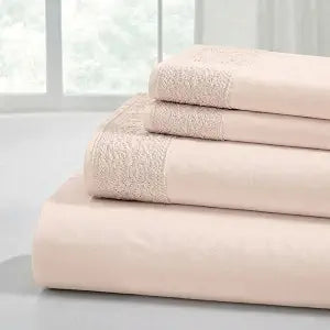 Modern Threads 4 Piece Microfiber Sheet Set ��� Soft Cooling Bed Sheets with Crochet Lace ��� Deep Pocket, Wrinkle Free, Breathable, Hotel Luxury Bedding, Blush Pink, Queen