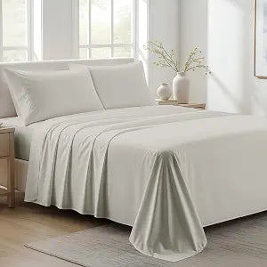 100% Organic Cotton Sheets Queen Size - Organic Cotton Queen Size Percale Weave Sheet Set (4 PC, Light Grey), Soft, Cooling, Crisp & Breathable, 16" Deep Pocket Hotel Quality Bedding Set