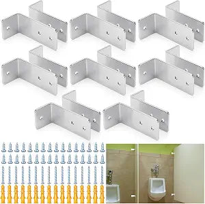 Blulu 8 Set L-Shaped Urinal Partition Brackets 2-Ear Polished Chrome, 3.5''