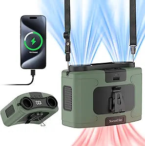 Socool 20000mAh Portable Waist Fan Clip on Wearable Belt Personal Fans Rechargeable Battery Operated, 40H Cooling Fan with 10 Speeds & Dual Motors, Neck Fans Hanging Hands-Free for Outdoor Travel