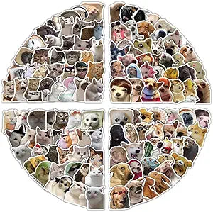 200Pcs Cat and Dog Meme Stickers, Funny Meme Stickers for Teens and Adults, Realistic Pets Decals Vinyl Stickers for Laptop Water Bottle Scrapbook Phones