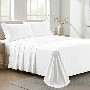 100% Organic Cotton Sheets Queen Size Bedding, White