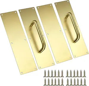 Sumnacon 2 Set 16" Stainess Steel Door Handle Pull & Push Plate - Heavy Duty Gate Handle Bar for Home/Office/Warehouse/Public,Suitable of Wooden/Composite Door with Screws, Brushed (Gold)