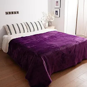 Sunsleek Waterproof Fleece Sherpa Blanket for Bed Sofa Couch Travel, Reversible Soft Throw Blanket for Dog Puppy Cat, Large Pet Blanket Furniture Protector (Purple,80x108 inches)