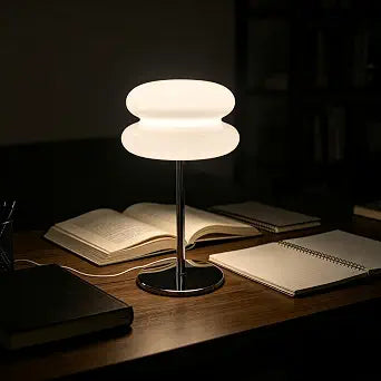 taotanra-Mushroom Bedside Table Lamp, Mid-Century Modern Bedroom Table Lamp, Retro Dimmable Bedside Lamp, Cute and Cool Home Decor (White)