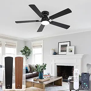 42 Inch Ceiling Fan with Lights, Black Modern Low Profile Flush Mount Fan, App&Remote Control, Dimmable LED 3 Color Temperatures, Quiet Reversible DC Motor, 6 Speeds Timer for Bedroom LivingRoom Patio