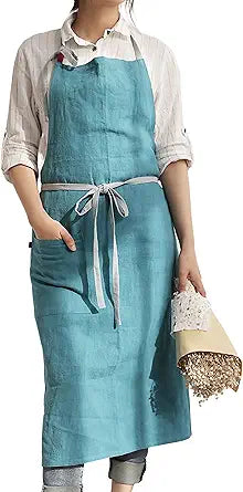 HANEE Kitchen Apron for Women & Men (9 Colors) Linen Cooking Aprons with pocket