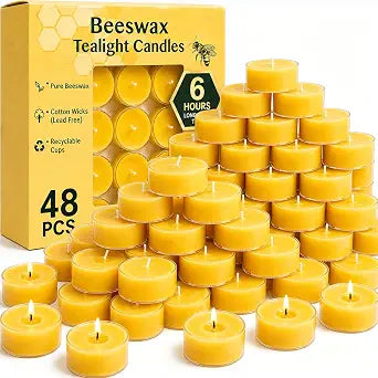 Pure Beeswax Tealight Candles,48 Pack,6-Hour Burn Tea Light Candles