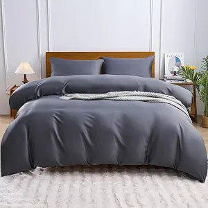 YIYEA 100% Viscose Derived from Bamboo Duvet Cover, 600 Thread Count Cooling Comforter Cover Set for Hot Sleepers, Silky Soft, Breathable, 3PC, King, Dark Gray