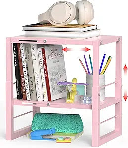 LIDTOP Locker Organizer Shelf Pink, Adjustable Width and Height, Stackable Metal Locker Storage Organization, Ideal Locker Fits Standard Size School, Office, and Gym Lockers