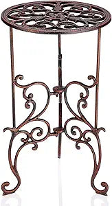 OwnMy Cast Iron Tall Plant Stand Heavy Duty Vintage Wrought Iron Flower Pot Holder, Decorative 1-Tier Potted Plant Holder Rack, Indoor Outdoor Large Metal Plant Stand for Patio Garden, Red Bronze