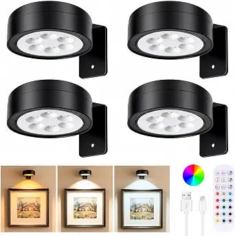 4-Pack Picture Lights for Wall, Rechargeable Wireless Poster Lights, Black