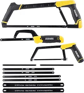 DOWELL Hacksaw Set, 3 Pcs Hack Saws for Metal, 12",10",6" & 8 Extra Blades