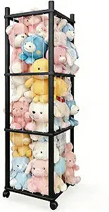 Wooden Stuffed Animal Zoo Storage - Sturdy Solid Wood Toy Organizer with Lockable Wheels, Easy-Assemble/Clean, Large Capacity Plush Toy Cage, Space-Saving for Toddler/Playrooms/Bedrooms