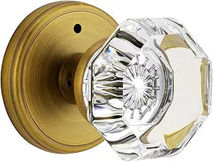 Antique Brass Door Knobs Glass Door Knobs Interior with Lock, Vintage Crystal Privacy Octagon Door Knobs for Bedroom Bathroom