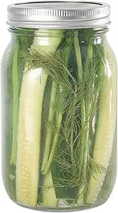 Restaurantware Mason Jar - 10 Count - Vetri 36 oz Glass Mason Jar, Wide Mouth, Smooth Sided, Includes Lid and Band - Canning Containers Ideal For Kitchen, For Food Storage, Clear