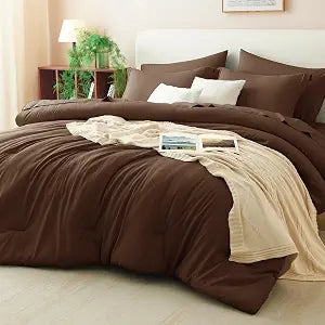 CozyLux King Size Comforter Set Brown, 7 Pieces Bed in a Bag King Comforter Set with Sheets, Soft Bedding Set with Down Alternative Comforter, Sheets, Pillowcases & Shams, Soft Bed Set for All Seasons