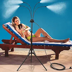 5.25FT Standing Misters for Outside Patio, Adjustable Misting Cooling System with 26.5FT Water Supply Line, Portable Outdoor Mist Hose for Backyard, Garden, Pool, Tanning, BBQ, and Water Playing