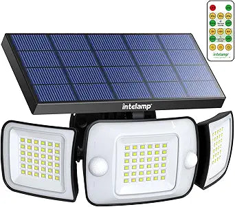 intelamp Solar Flood Lights Outdoor Waterproof, 6000mAh 1200LM Solar Powered Dual Motion Sensor LED Lighting Dusk to Dawn Security Floodlight Exterior with Remote for Outside Garden House Patio