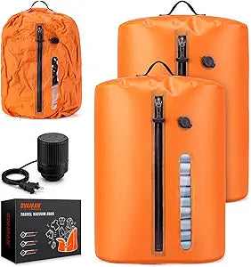 Vacuum Travel Bags With 5500Pa Wired Pump, Vacuum Luggage Bags for Clothes, Compression Bags for Travel, IP68 Waterproof Space Saver Packing Cubes for Suitcase, Backpack & Home Storage (2 Pack + Pump)