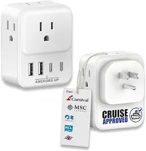 Cruise Approved US Plug Extender for Cruise Ships  Non Surge Multi Plug Adapter with 4 Outlets, 2 USB & 2 USB-C Ports  Cruise Essential for Carnival, NCL, Princess, MSC  Cruise Essentials