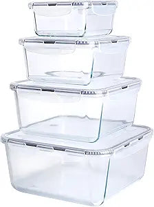 Extra Large Glass Storage Containers with Lids, Set-8-Piece Lunch Containers, Ideal for Storing Food, Vegetables, Fruits, Baking Cake & lot of other Tasty Food (Square)