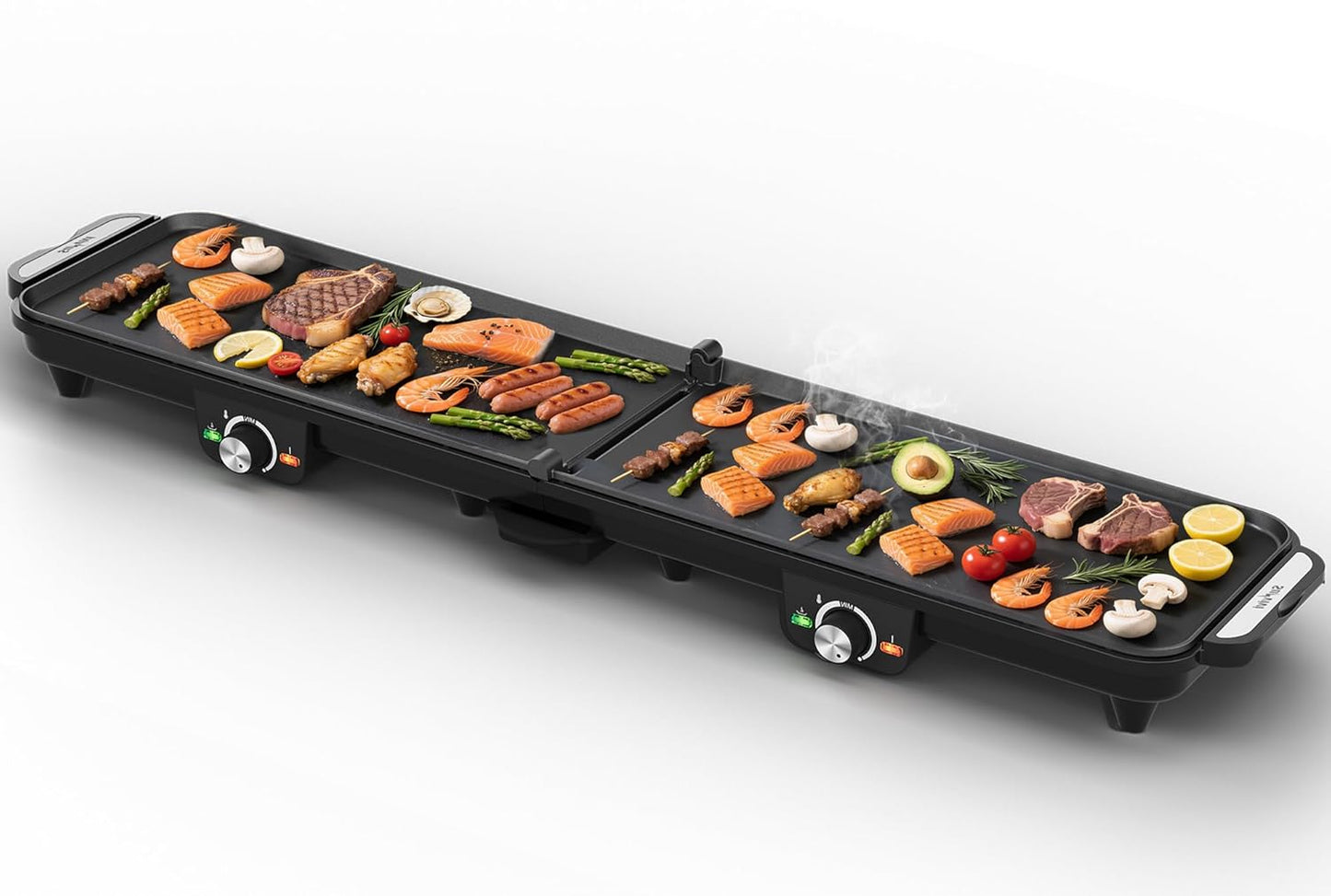 1600W Electric Griddle Indoor: Large Flat Top Grill with Nonstick Plates, 17.5' x 9', 2 Cooking Zone with Adjustable Temp, Pancake Egg Maker with Drip Tray, Indicator Light, Easy Cleanup