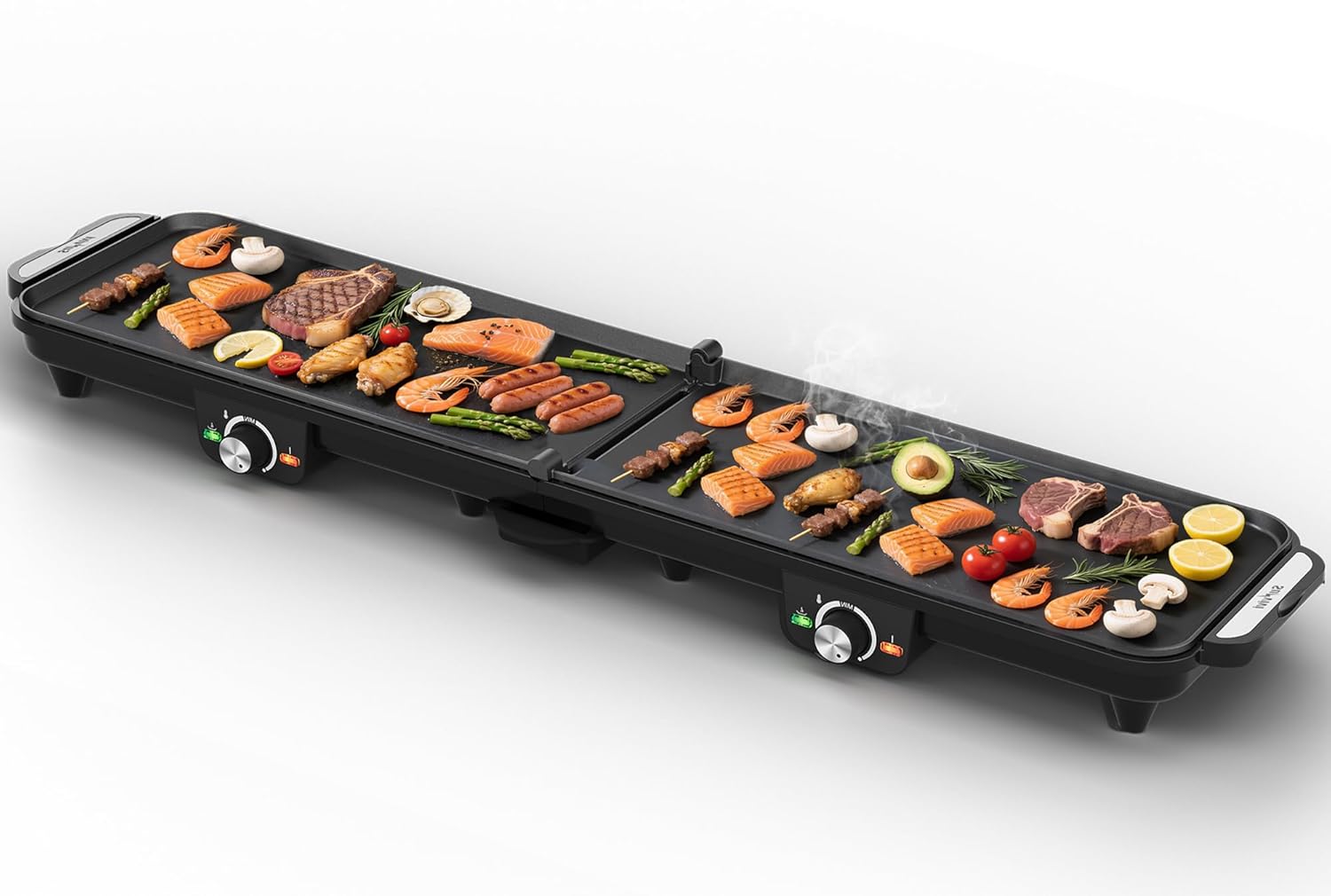 1600W Electric Griddle Indoor: Large Flat Top Grill with Nonstick Plates, 17.5' x 9', 2 Cooking Zone with Adjustable Temp, Pancake Egg Maker with Drip Tray, Indicator Light, Easy Cleanup