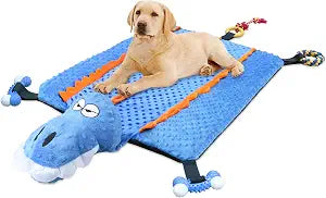 Idepet Dog Play Mat,Puppy Toy Mat with Chew Toys Multiple Dog Puzzle Interactive Toy Pet Playing Mat for Small Medium Dogs Cats,All-in-One (Crocodile)
