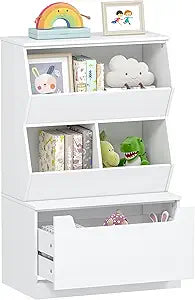 UTEX Kids Toy Storage Organizer, Bookshelf for Kids and Bookcase with Drawer, Children Open Storage Cubby for Playroom Nursery White