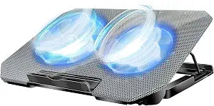 Laptop Cooling Pad, Cooler Pad Chill Mat 2 Quiet Fans LED Lights and 2 USB Ports 5 Height & with Adjustable Speed Mounts Metal Mesh Design, for 9"-17" LaptopsSilver
