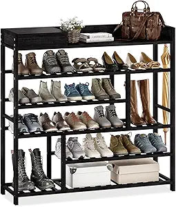 Bamworld Shoe Rack for Front Door Entrance Bamboo Shoe Organizer with Storage Box Free Standing Shoe Cabinet Shoe Storage Shelf for Entryway, Closet and Doorway (Black)