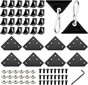 34 Pack 3030 Corner Bracket Aluminum Extrusion Hardware Accessories Include L-Shaped Plate, Corner Angle, Sliding Hook for 30x30 Series Extruded Aluminum Black
