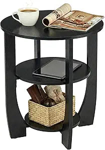 Round Side Table, 3-Tier End Table with Storage, 19.7 inch Black Accent Table,Nightstand for Bedroom Living Room, Modern Design for Couch, Sofa, Recliner, Small Space