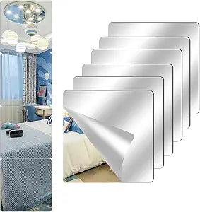 6 Pack Acrylic Mirrors for Wall,8" x 8" Self Adhesive Frameless Small Mirror Tiles, Flexible Plastic Mirror Sheets for Home Wall Decor Bedroom Gym DIY (6, 8" x 8")