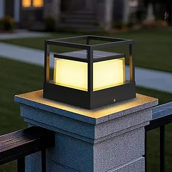 Solar Post Lights Outdoor, 6.3" Dusk to Dawn Solar Lamp Post Light Ip65 Waterproof Pillar Lights, 3000k, Aluminum, for Garden Patio Yard Fence Decor, Up to 12 Hours, Black