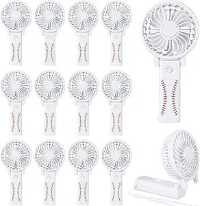 Yuntau 12 Pack Baseball Mini Foldable Fans Portable Handheld Cooling Fans Bulk with Lanyards for Baseball Team Gifts Goodie Bag Stuffers Game Day Outdoor Sport Party Favors(Battery Not Included)