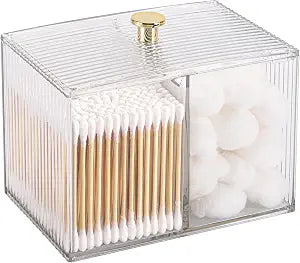 Tbestmax Qtip Holder Dispenser 3-Section Clear Bathroom Container Organizer 3 Grids Cotton Swab/Pad/Ball Holder Container Cosmetics Storage for Vanity