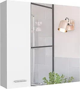 Tuhome Sines Mirror Medicine Cabinet with Double-Door Mirrored Front, Four Interior Storage Shelves, Minimalist Wall-Mounted Design and Space-Saving Bathroom Organization for Daily Essentials.