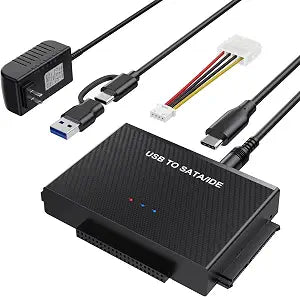 Hard Drive Reader USB 3.0 to SATA IDE Adapter, IDE SATA to USB + Type C External Hard Drive Adapter Data Recovery Converter Kit for Universal 2.5 3.5 HDD SSD Drive Disk, with 12V/2A Power Adapter