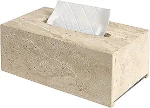 Noble and Light Luxury Natural Travertine Marble Household Tissue Box for Bathroom | Office | Desk | countertop | Vanity | Bedroom | Bedside Table |Beige