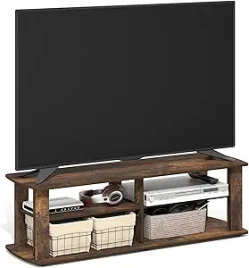 Furinno Nelly TV Stand, Entertainment Center with Open Shelves Storage, TV Console for TV up to 50 Inch, Soft Edges, for Living Room, Bedroom, Amber Pine