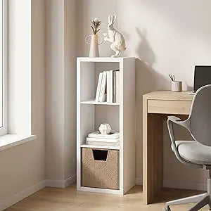 Furinno Cubicle Book Shelf, 3-Cube Bookshelf, Extra Thick Frame Horizontally & Vertically Reversible Bookcase with Open Back, 14.6 x 15.9 x 44, for Living Room, Bedroom, Home Office, Plain White
