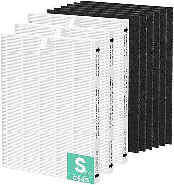 C545 Replacement Filter Compatible with Winix C545 Air Purifier, Filter S, Part Number 1712-0096-00, 3├Filters + 6├Activated Carbon Pre-Filters