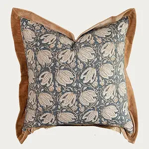 Palm & Loom 100% Cotton Linen Cushion Cover - Aira Decorative Throw Pillow Case with Camel & Blue print with flange - Modern Traditional Living Room, Bedroom Pillow Cover (Tana, 20" x 20" (Pack of 1))