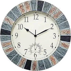 UMEXUS Outdoor Clock with Thermometer, 13 Inch Retro Large Waterproof Wall Clocks Indoor Silent Non-Ticking Battery Operated Weatherproof Decor for Patio Garden Pool Mother Gift